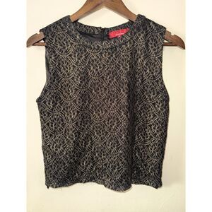 RED Saks Fifth Avenue Gold Metallic Lace Crop Top Sleeveless Holiday Size Small